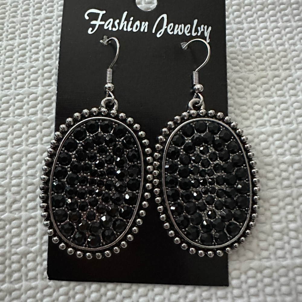 Silver Tone Stone Hooked Earrings